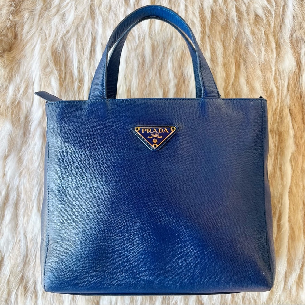 PRADA Classic Bluette Saffiano Leather Small Tote Bag - Picture 4 of 13